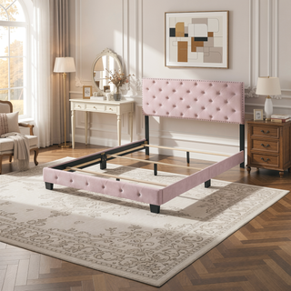 Sunvega Transitional Pink Queen Bed for Style with Durable Build and Vibrant Color