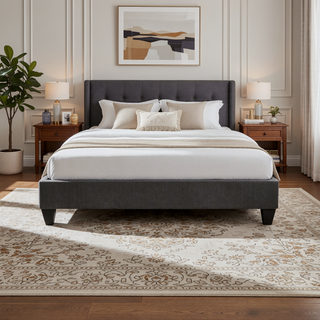 Sunvega Modern Dark Gray Linen Upholstered Twin XL Platform Bed Base