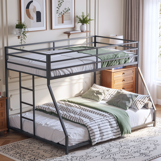 Sunvega Twin Over Full Metal Bunk Bed with Removable Stairs for Teens and Adults