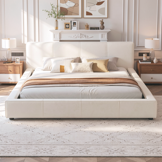 Sunvega Stylish Gray Upholstered King Bed with Faux Leather and Wood Frame
