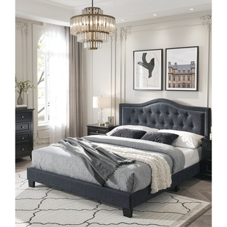 Sunvega European Queen Size Bed with Button Tufted Headboard and Charcoal Finish