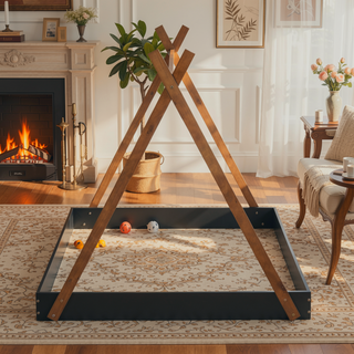 Sunvega Full Size House Platform Bed with Sturdy Triangle Structure and Safety Railings