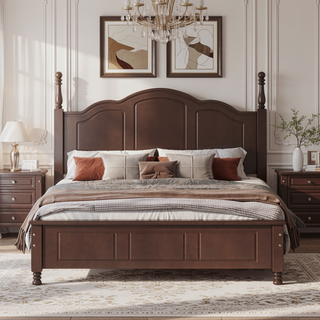 Sunvega Retro Style Solid Wood Platform Bed Frame with Slat Support for Full Size Mattress