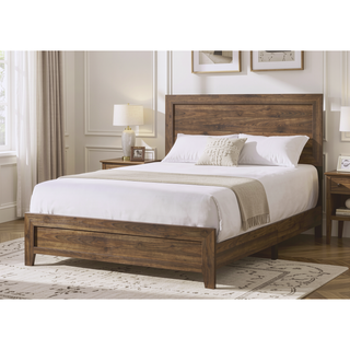 Sunvega Brown Cherry Finish Contemporary Fabric Panel Bed in One Box