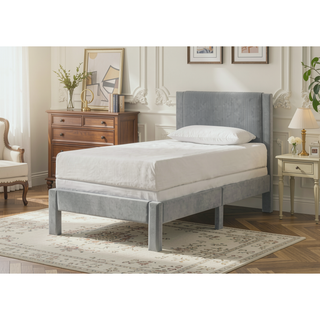 Sunvega Pink Ribbed Upholstered Headboard with Low-Profile Frame for Youth Bedroom