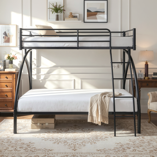 Sunvega Gray Metal Twin/Full Bunk Bed with Guard Rails and Ladder
