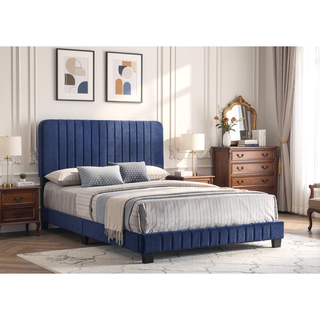 Sunvega Full Bed with Chic Tufted Headboard and Vibrant Blue Hue in One Box