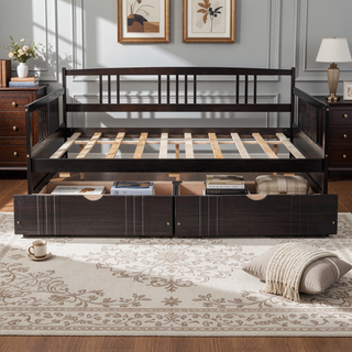 Sunvega Full Size Wood Daybed with Two Drawers for Extra Storage Space, White