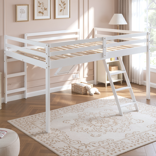 Sunvega Elegant White Full Size Wood Loft Bed with Slide and Ladder