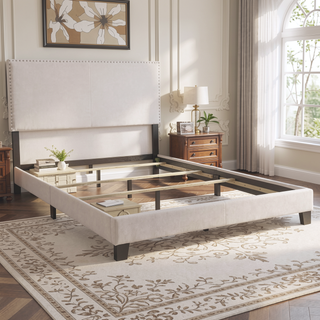Sunvega Full Bed with Nailhead Trim and Solid Wood Legs in Modern Black Finish