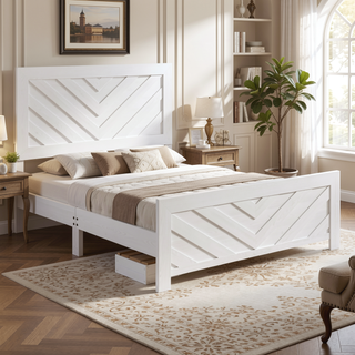 Sunvega Natural Finish Full Bed with Headboard Footboard and Rails