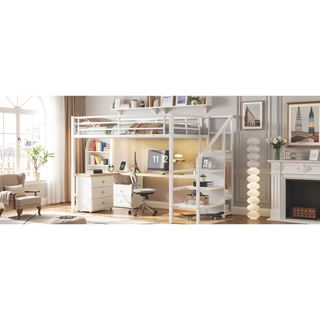 Sunvega Twin XL Size Loft Bed with Wardrobe Stairs USB LED Light and Desk