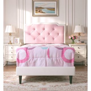 Sunvega Full Bed with Chic Tufted Headboard and Vibrant Blue Hue in One Box