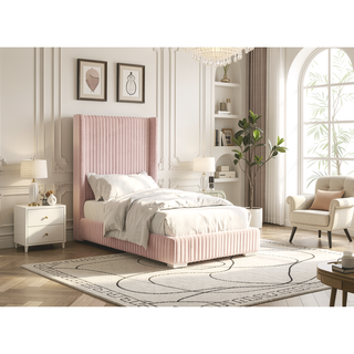 Sunvega Contemporary White Fur Chenille Fabric Mattress Ready Queen Size Bed