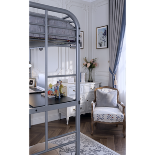 Sunvega Contemporary Full Metal Twin Loft Bed with Workstation and Guard Rails