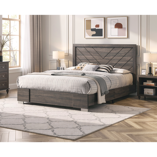 Sunvega Contemporary Grey Finish Queen Size Bed with Clean Lines Headboard