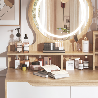 Sunvega Makeup Vanity Desk with 3 Adjustable Lighted Mirror and 4 Drawers