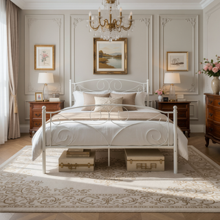 Sunvega Unique Flower Sturdy System Metal Bed Frame with Headboard and Footboard
