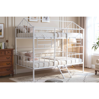Sunvega Contemporary House Design Twin Bunk Bed With Full Metal Construction And Angled Ladder