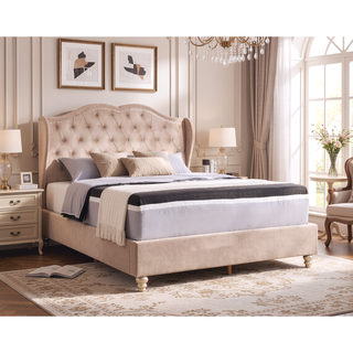 Sunvega Elegant Transitional Full Upholstered Bed with Plush Beige Hue