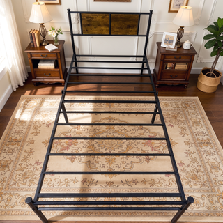 Sunvega Sturdy Twin Bed Frame with Wood Headboard Footboard and Metal Slats Support