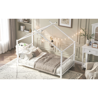 Sunvega Adorable Pink Twin Size Metal House Platform Bed Frame for Kids