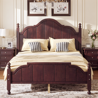 Sunvega Vintage Queen Bed Frame with Headboard and Slats Support