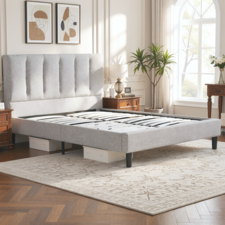 Sunvega Modern Channel Tufted Linen Upholstered Full Size Platform Bed Frame