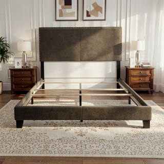 Sunvega Full Bed with Nailhead Trim and Solid Wood Legs in Modern Black Finish