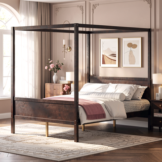 Sunvega Queen Size Canopy Platform Bed with Headboard and Footboard and Storage Space