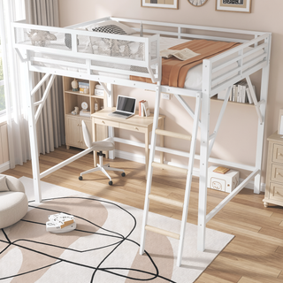 Sunvega Full Metal Loft Bed with Storage Shelf and Ladder for Kids Teens