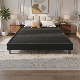 Sunvega Easy Assembly Modern Faux-Wood Legs Fabric Covered Twin Bed Frame