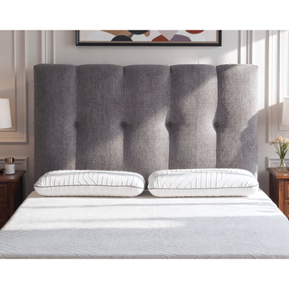 Sunvega Grey Tufted Upholstered Headboard with Nailhead Trim for Queen Size Bed