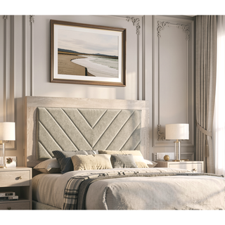 Sunvega Contemporary Cream Eastern King Size Bed with V-Design Headboard