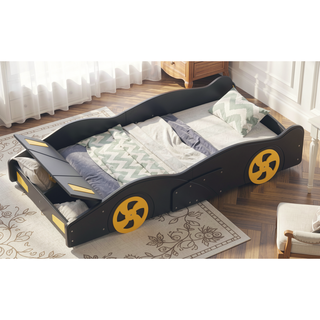 Sunvega Twin Size Race Car Bed with Wheels Storage and Sturdy Wood Construction
