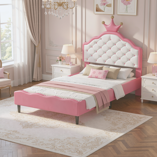 Sunvega Lovely Crown Fantasy PU Leather Princess Bed with Tufted Headboard