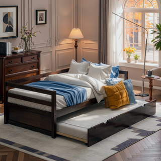 Sunvega Twin Size Daybed with Hideaway Trundle Bed and Sturdy Solid Wood Frame