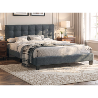 Sunvega Modern Light Gray Upholstered Tufted Headboard California King Platform Bed