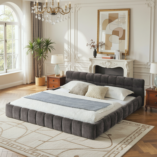 Sunvega King Size Upholstered Bed Frame with Thick Chenille Fabric Headboard