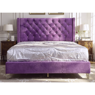 Sunvega Tranquil Purple Queen Bed With Storage Upholstered Fabric Durable Materials