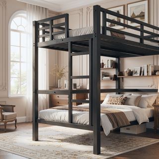 Sunvega Metal Twin XL Loft Bed with Desk, USB, LED Light, and Power Outlet