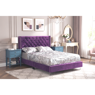 Sunvega Tranquil Purple Queen Bed With Storage Upholstered Fabric Durable Materials