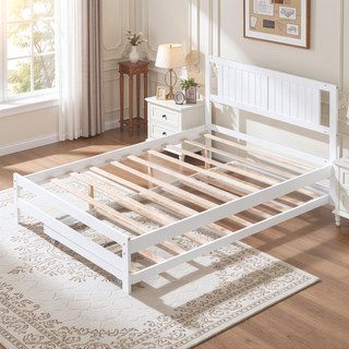 Sunvega Full Size Platform Bed with Adjustable Trundle and Headboard in Gray