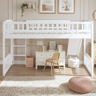 Sunvega Twin Size Loft Bed with Slide and Ladder for Kids Bedroom in Gray