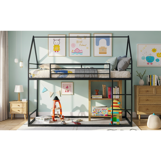 Sunvega Sturdy Metal Twin over Twin Bunk Bed with Safety Guardrail and Ladder