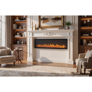 Sunvega Queen Size Upholstered Bed with Electric Fireplace and Bluetooth Speakers in Gray Velvet