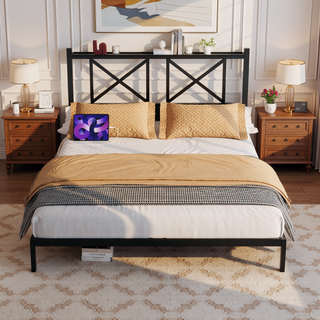 Sunvega Queen Size Floating Bed Frame with Headboard Storage USB Charging and RGB LED Lights