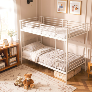 Sunvega Twin Over Twin Metal Bunk Bed with Ladder and Guardrail, Splits into Two Separate Beds
