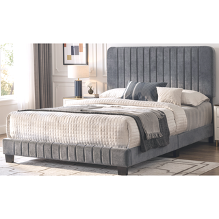 Sunvega Full Bed with Chic Tufted Headboard and Vibrant Blue Hue in One Box