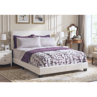 Sunvega Queen Upholstered Bed Frame in Soft White Leather-Look Material